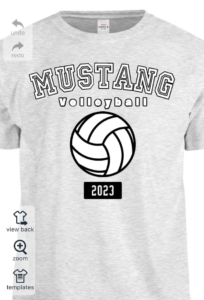 2023 Mustang volleyball shirts for sale (front)