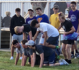 freshman boys doing a pyramid